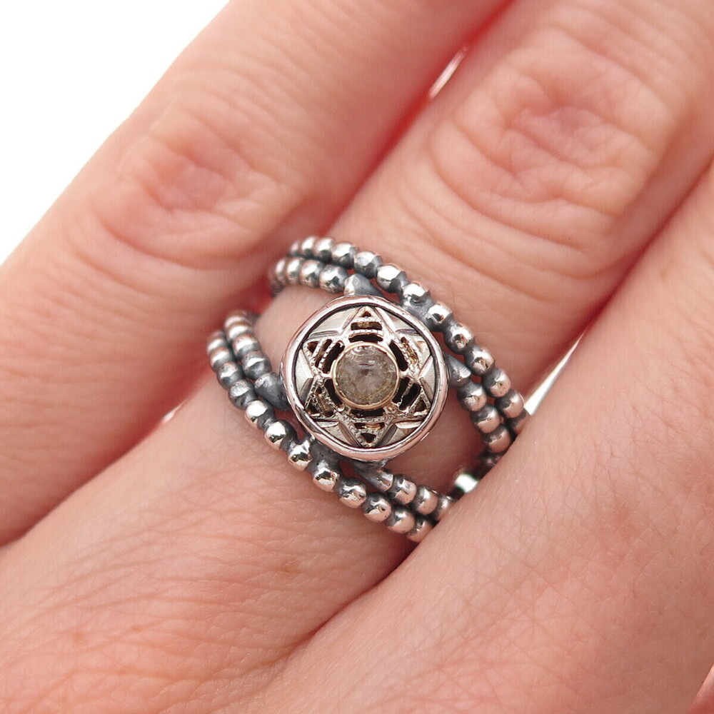 925 Sterling Silver Vintage MN Israel Round-Cut C Z Star of David Ring Size 5.75
